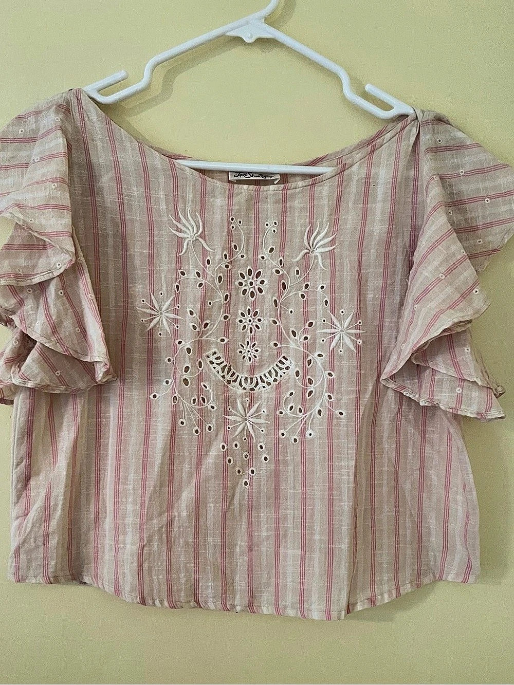 LoveShackFancy Pink & White Striped Embroidered Blouse